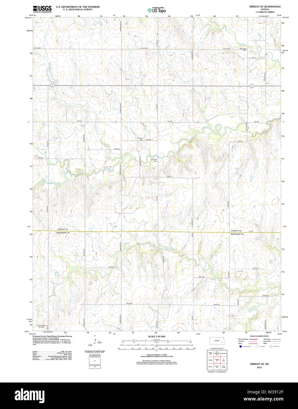 USGS TOPO Map Kansas KS Gridley SE 20120924 TM Restoration Stock Photo