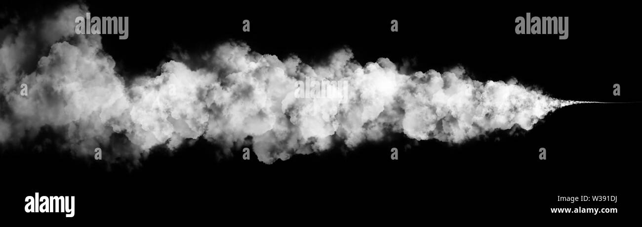 smoke or steam plume with tapered end on black background Stock Photo