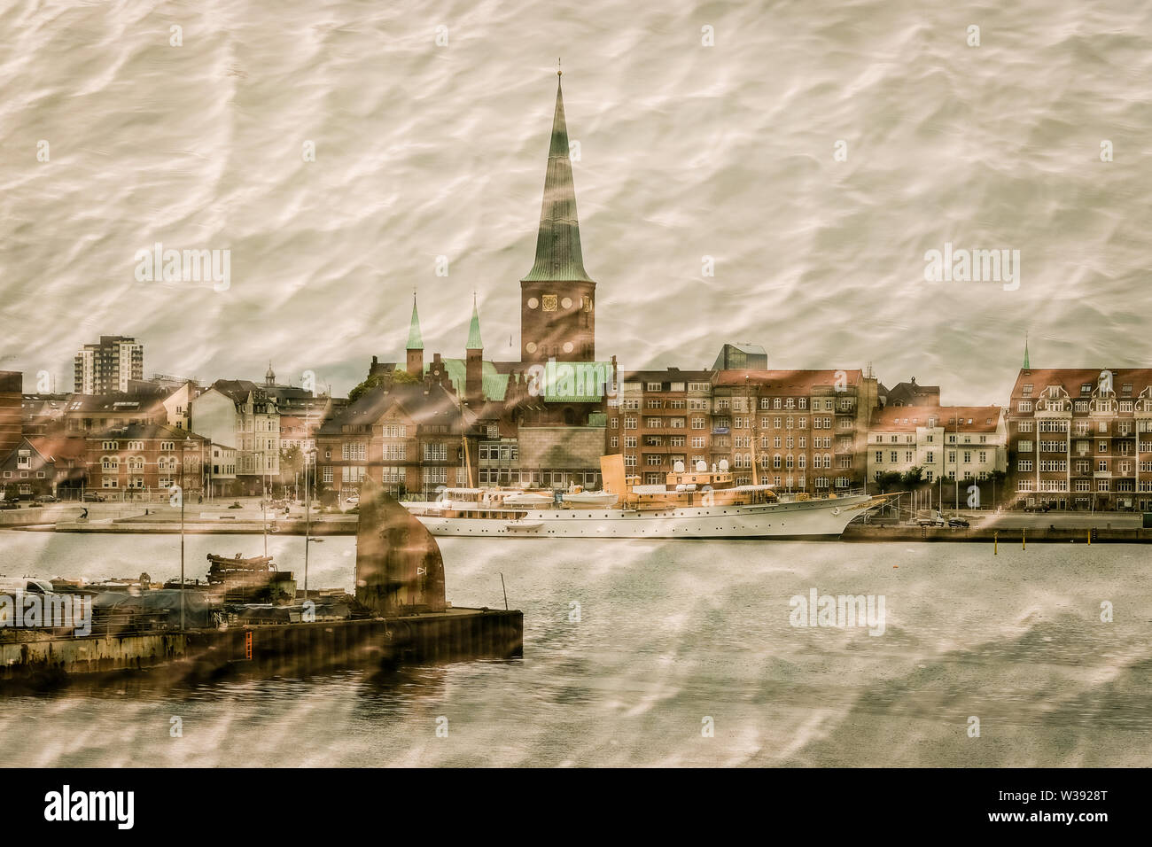 Aarhus cityscape, multiple exposure Stock Photo