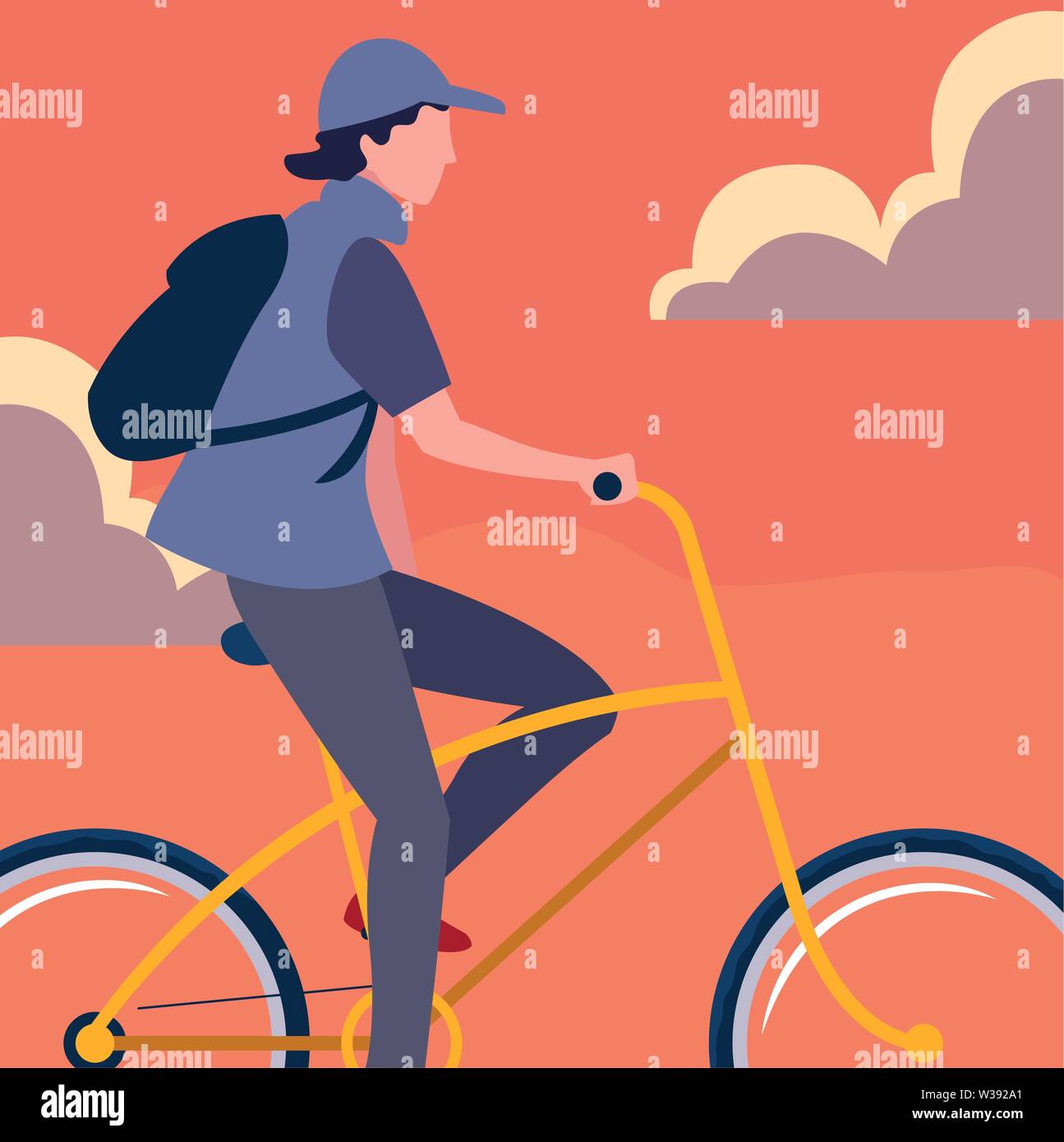 man riding bicycle activity sky background vector illustration Stock ...