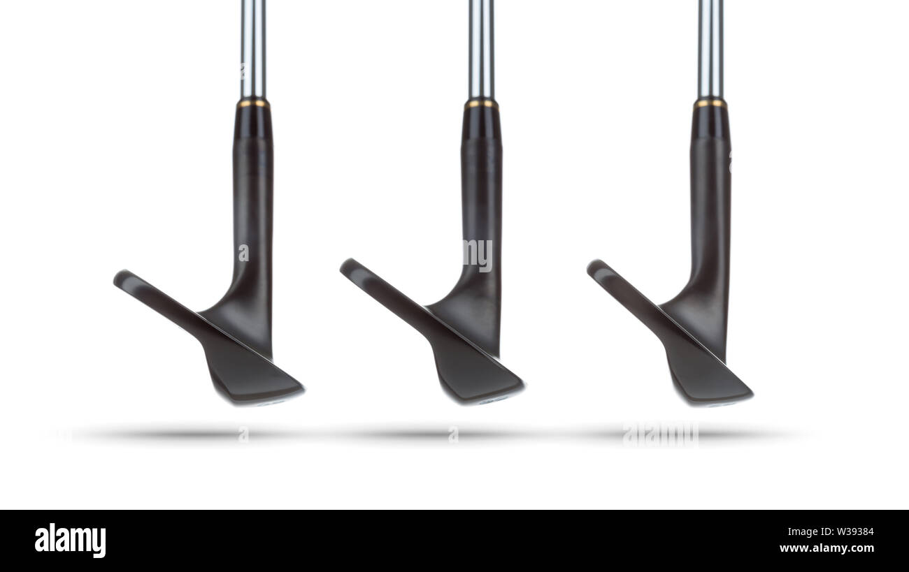 Toes of Black Golf Club Wedge Irons Showing Various Loft Angles of