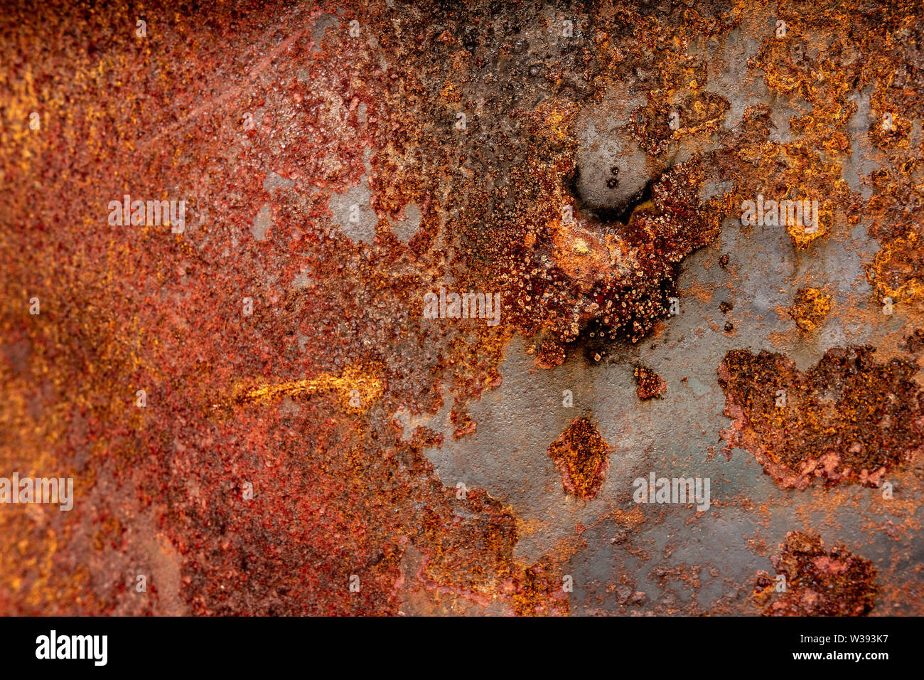 Rusty Corrosion Oxidized Iron Texture Surface. Old Metal Rusted Grunge Abstract Background. Stock Photo