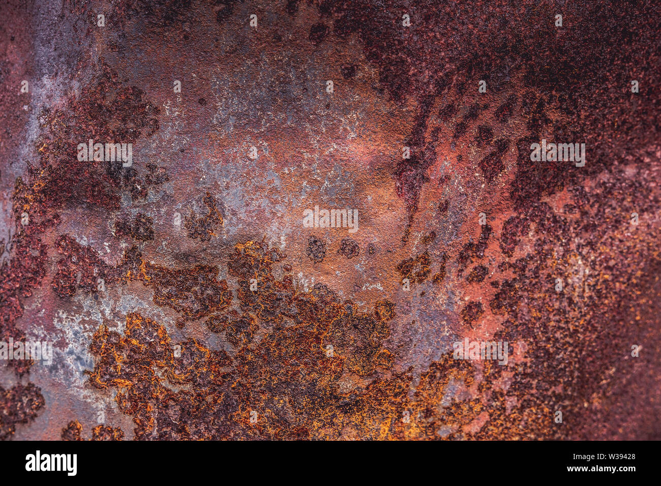 Old Rusty Red Metal Corrosion Oxidized Texture Surface. Rusted Iron Grunge Abstract Background. Stock Photo