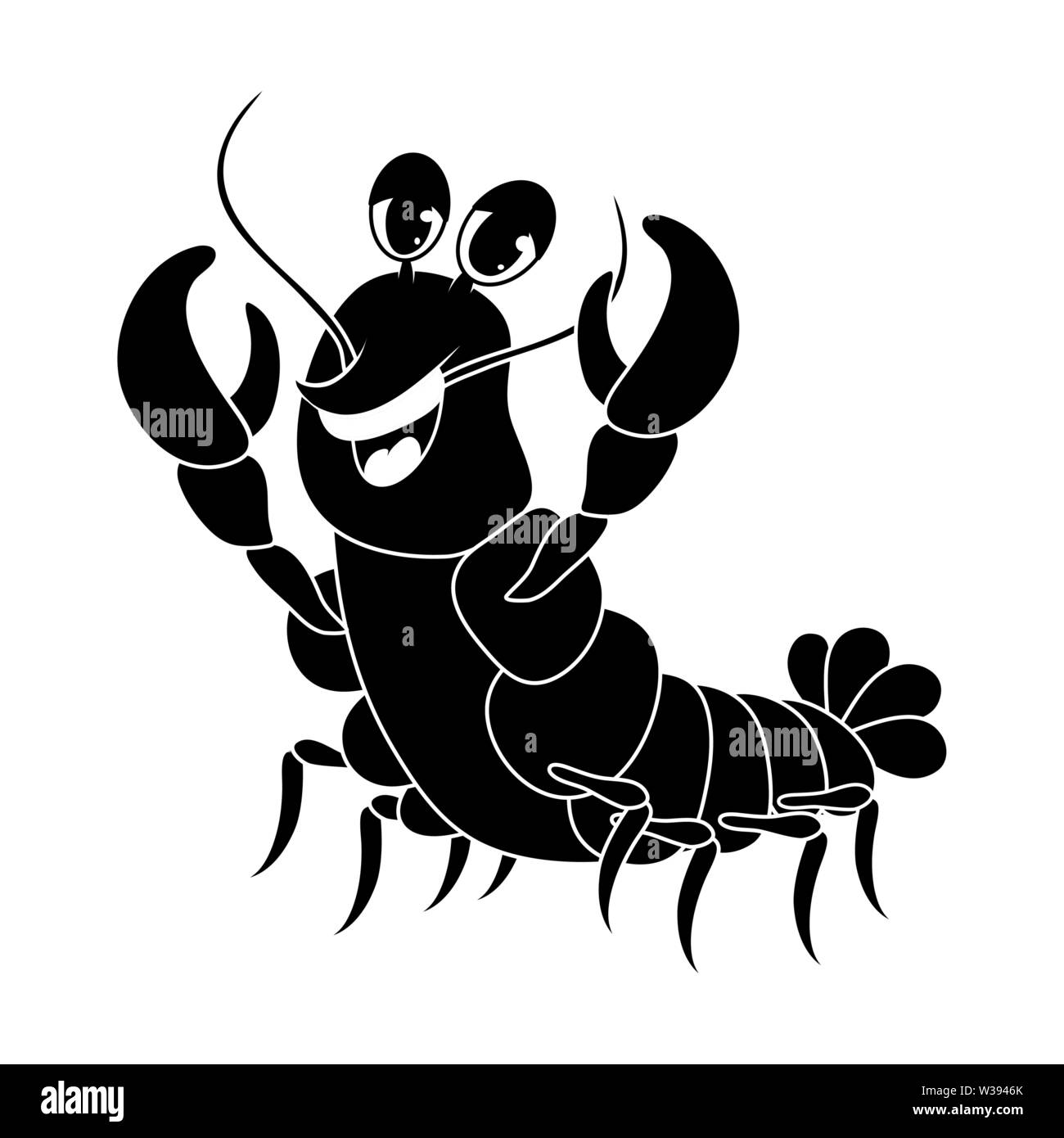 crawfish silhouette cartoon cute character illustration isolated on white background Stock Vector