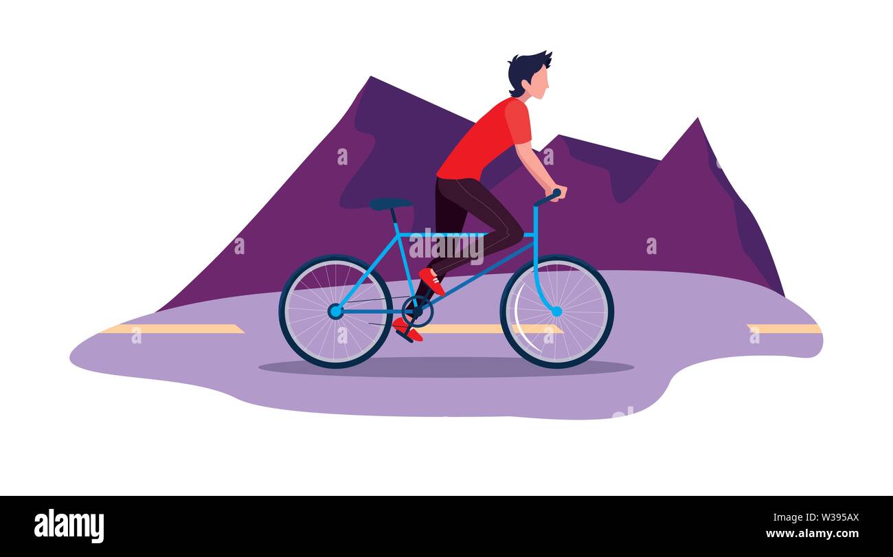 man riding bicycle activity outdoors scene vector illustration Stock ...