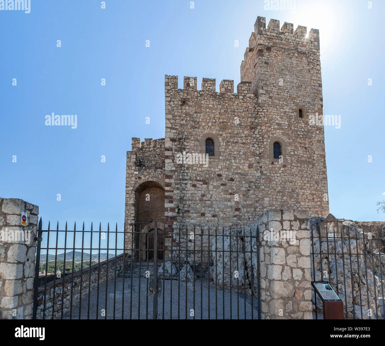 Ancient medieval castle of village El Papiol, Catalonia, Spain. Stock Photo