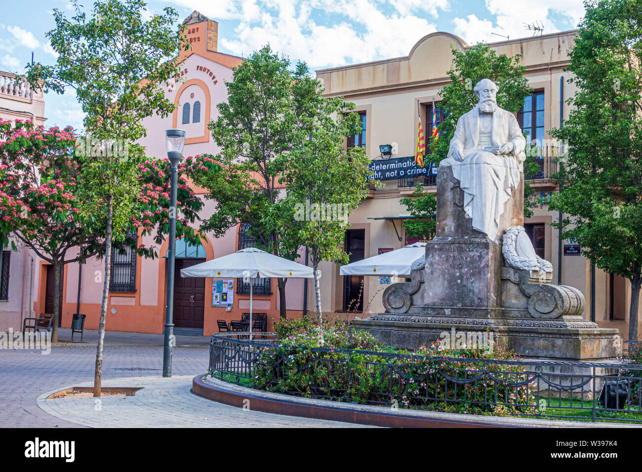 Colonia Guell,Spain. Litte square in village of company town , colonia guell. Stock Photo