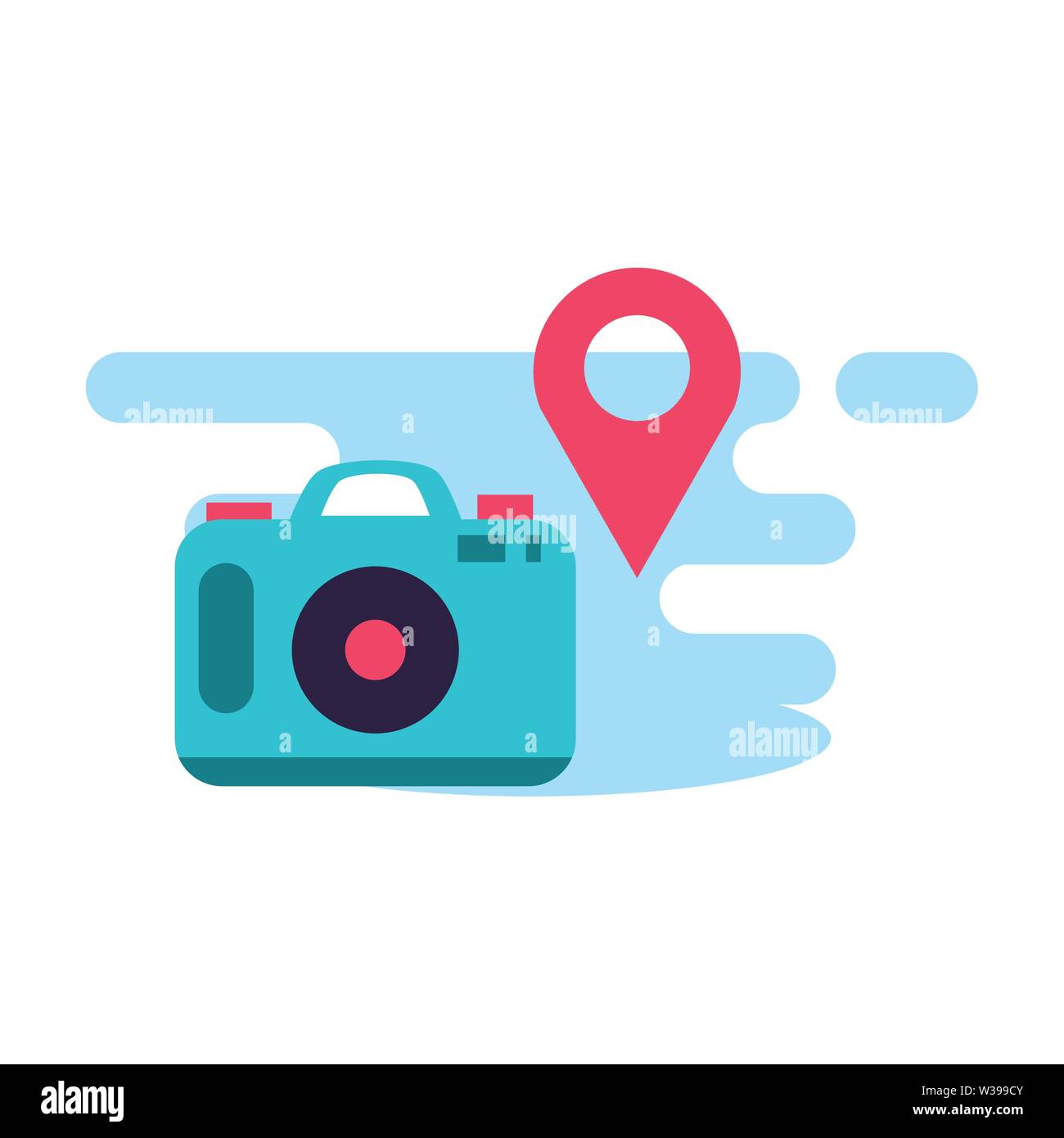 camera photographic with pin location vector illustration design Stock ...