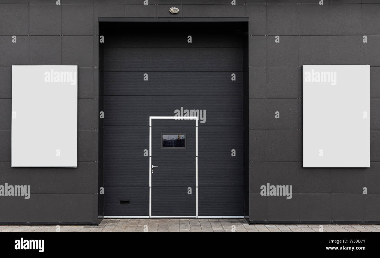 Warehouse Gate Advertising Space Dark Background White Banner