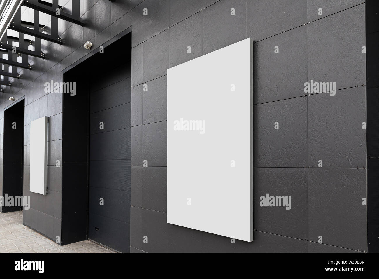 Warehouse Gate Advertising Space Dark Background White Banner