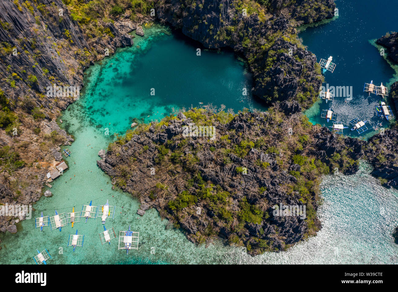 The famous Twin Lagoon in Coron, Philippines, aerial view Stock Photo
