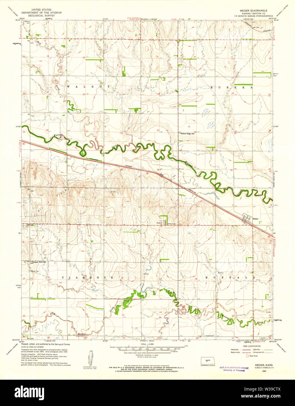 USGS TOPO Map Kansas KS Heizer 511562 1960 24000 Restoration Stock ...