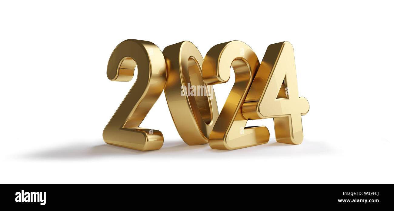 2024 bold letters golden isolated 3dillustration Stock Photo Alamy