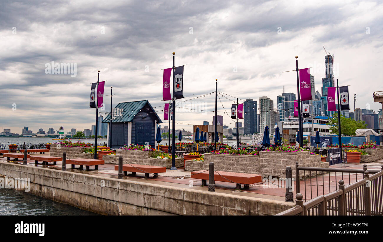 Navy Pier Beer Garden in Chicago CHICAGO, USA JUNE 11, 2019 Stock