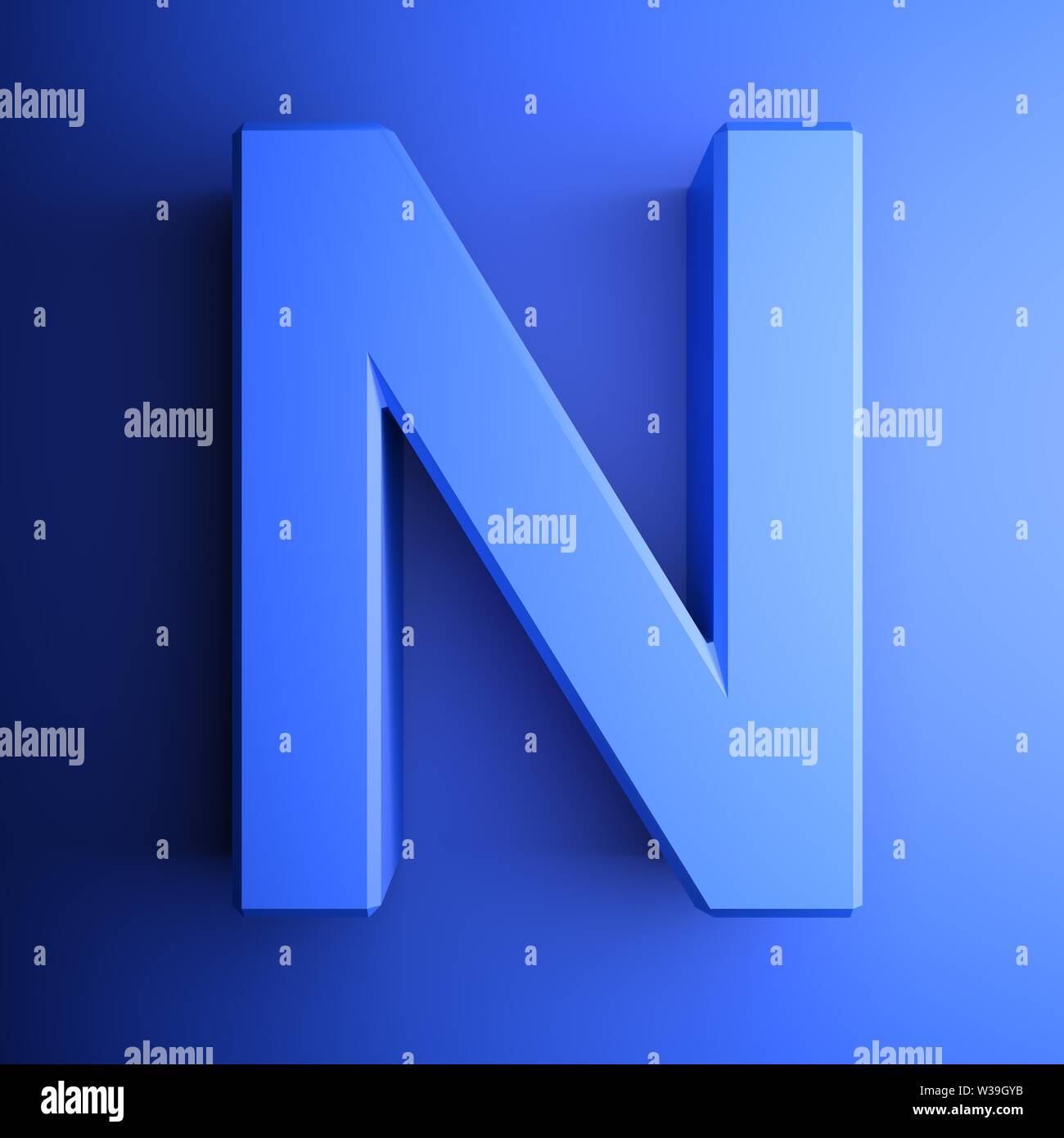 N alphabetic letter blue, isolated on blue background - 3D rendering ...