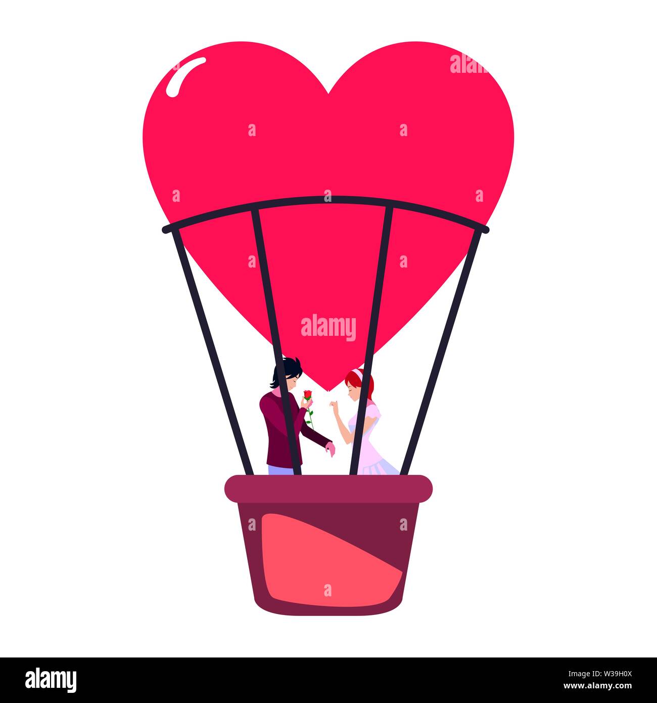 couple romance travel hot air balloon vector illustration Stock Vector ...