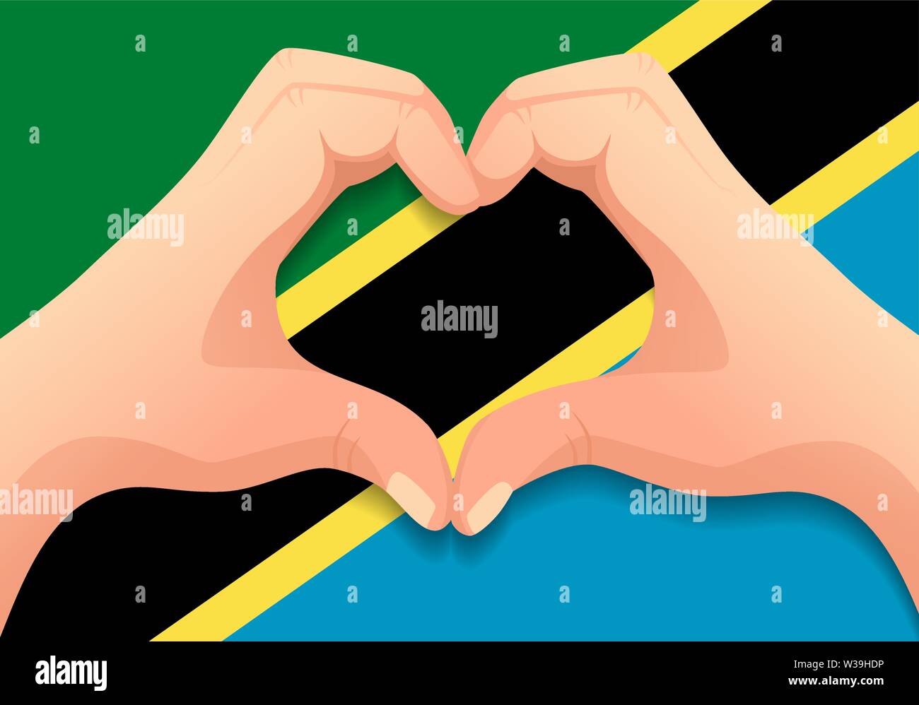Tanzania flag and hand heart shape. Patriotic background. National flag ...