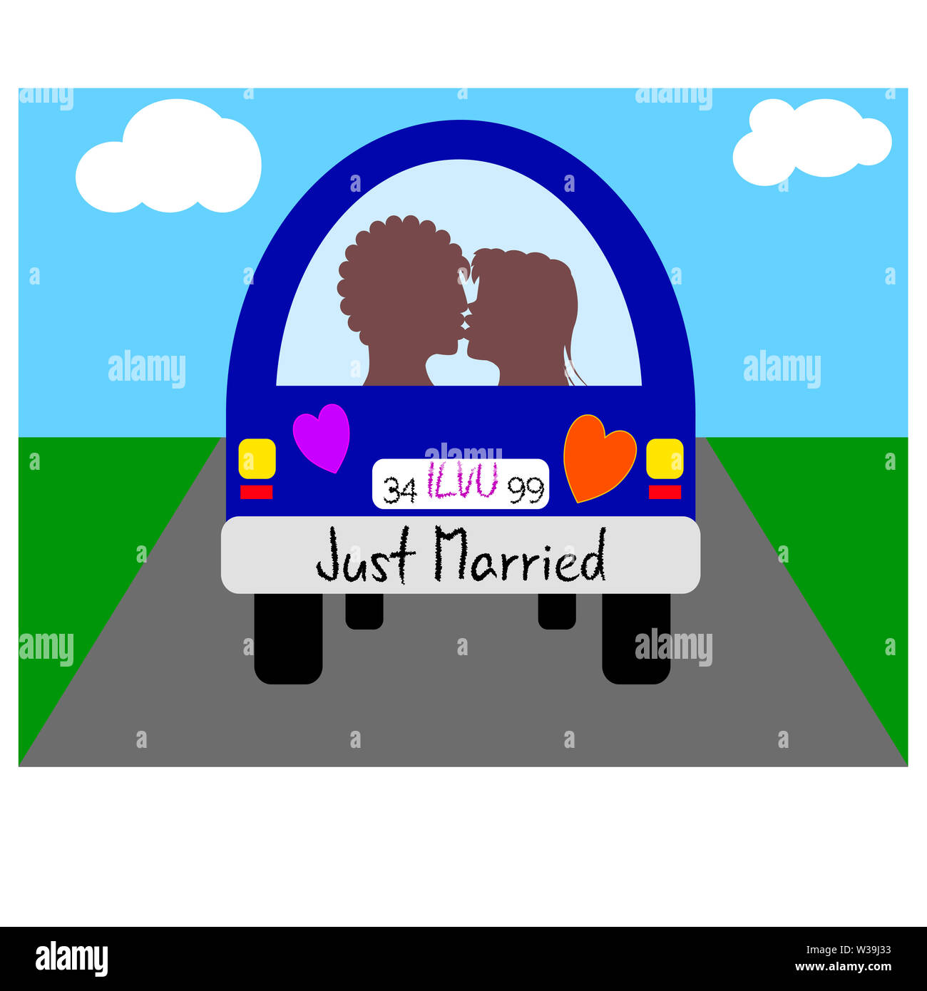 Just married lovely couple silhouettes in the car Stock Photo - Alamy