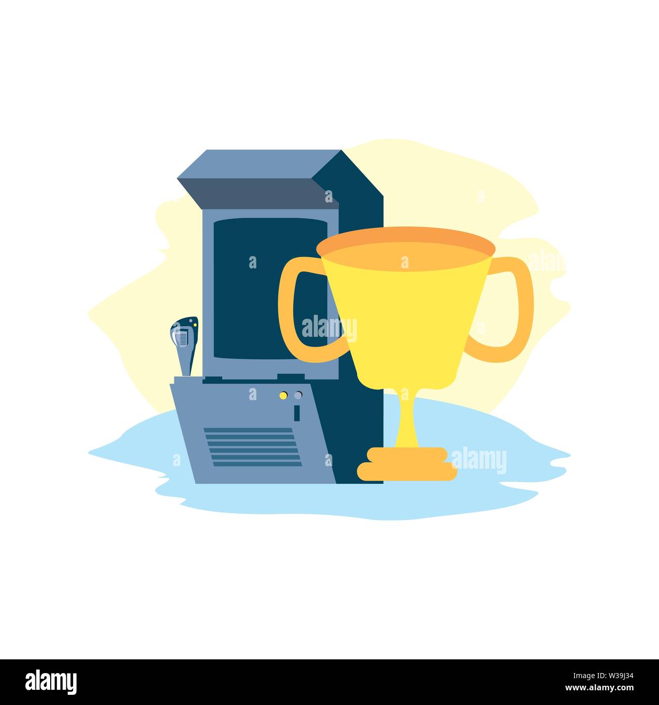 retro video game machine with trophy cup vector illustration design ...