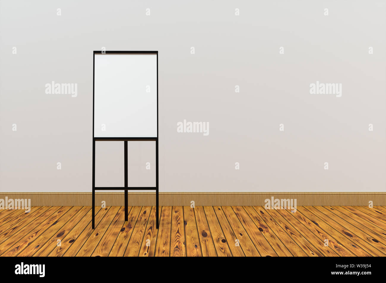 The blank easel board with wooden floor background, 3d rendering
