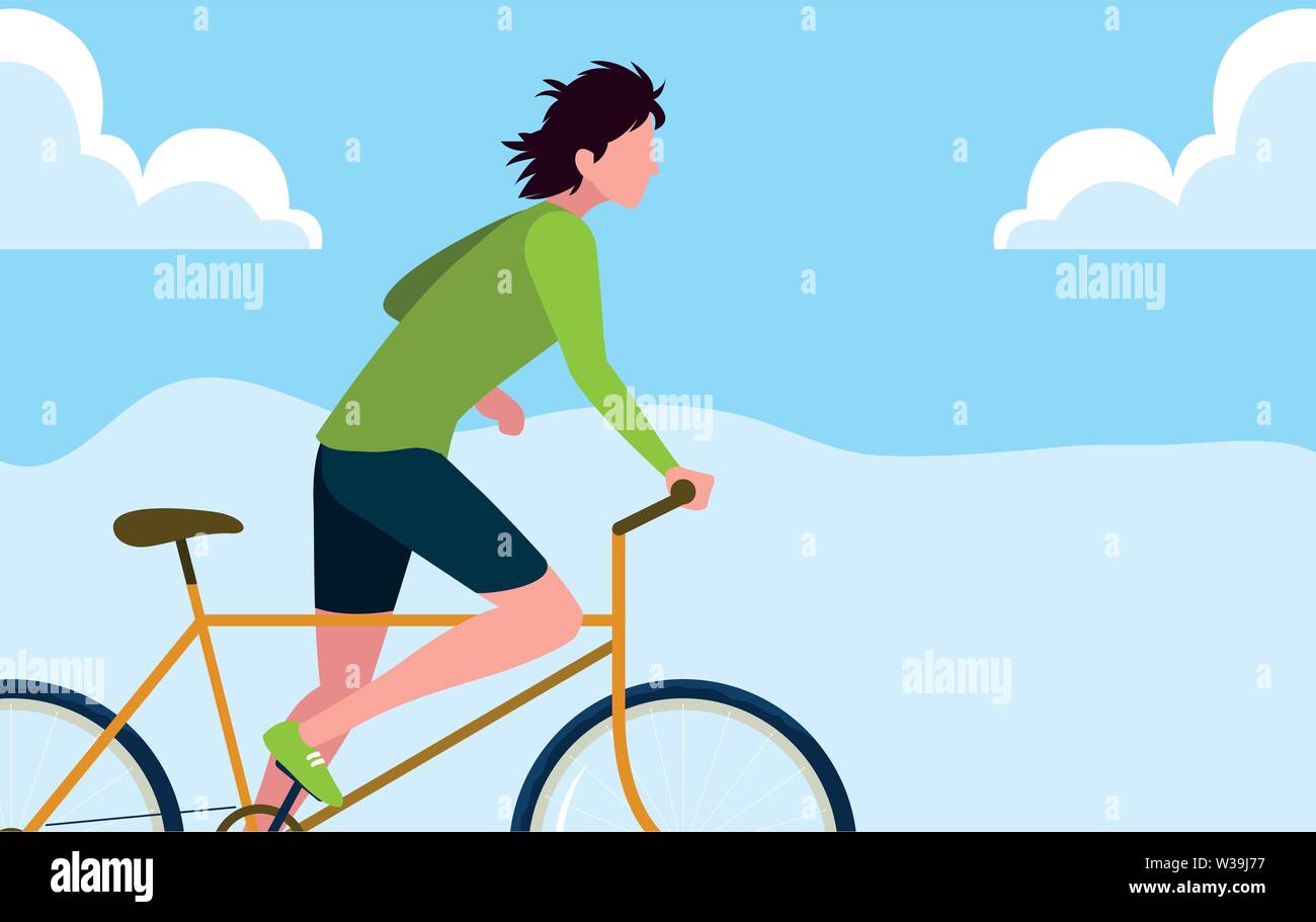 man riding bicycle activity sky background vector illustration Stock ...