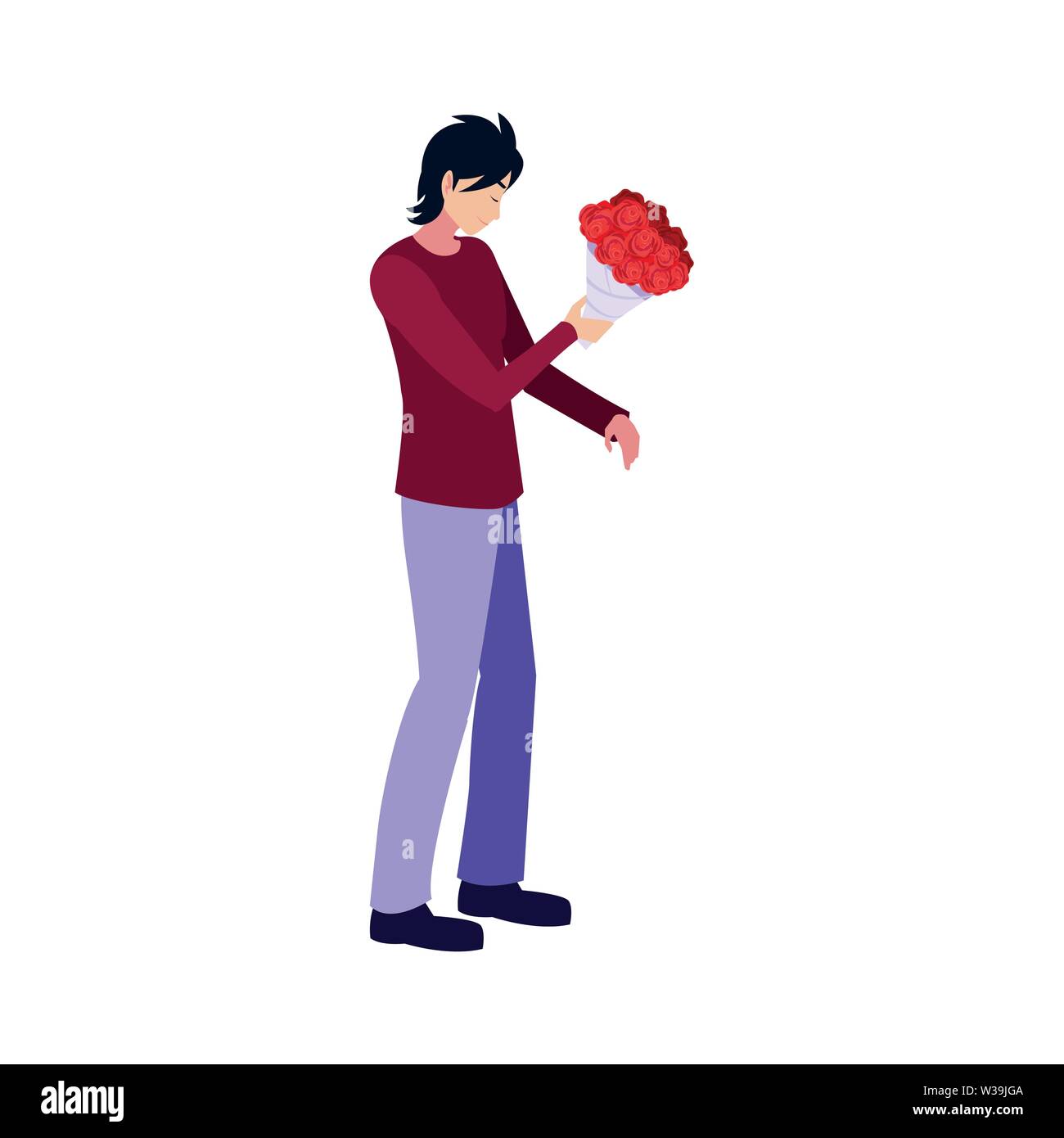 romantic man with flowers bouquet vector illustration Stock Vector ...