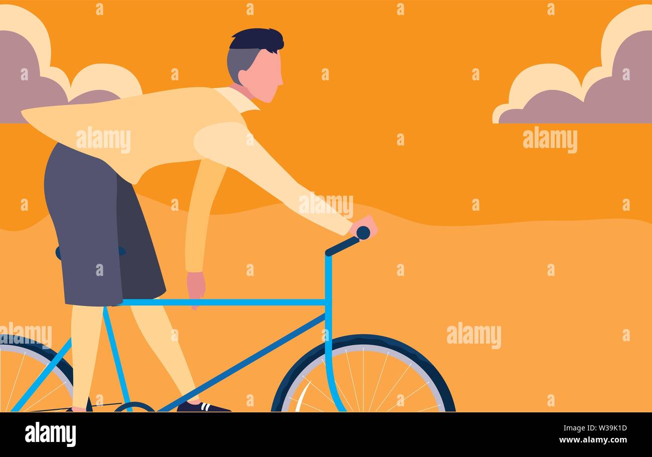 man riding bicycle activity sky background vector illustration Stock ...