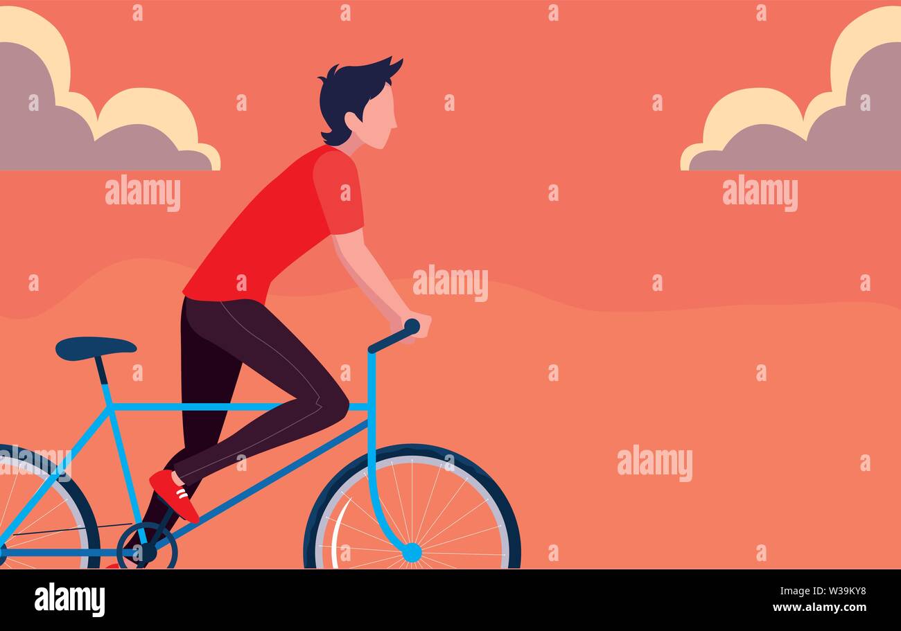 man riding bicycle activity sky background vector illustration Stock ...