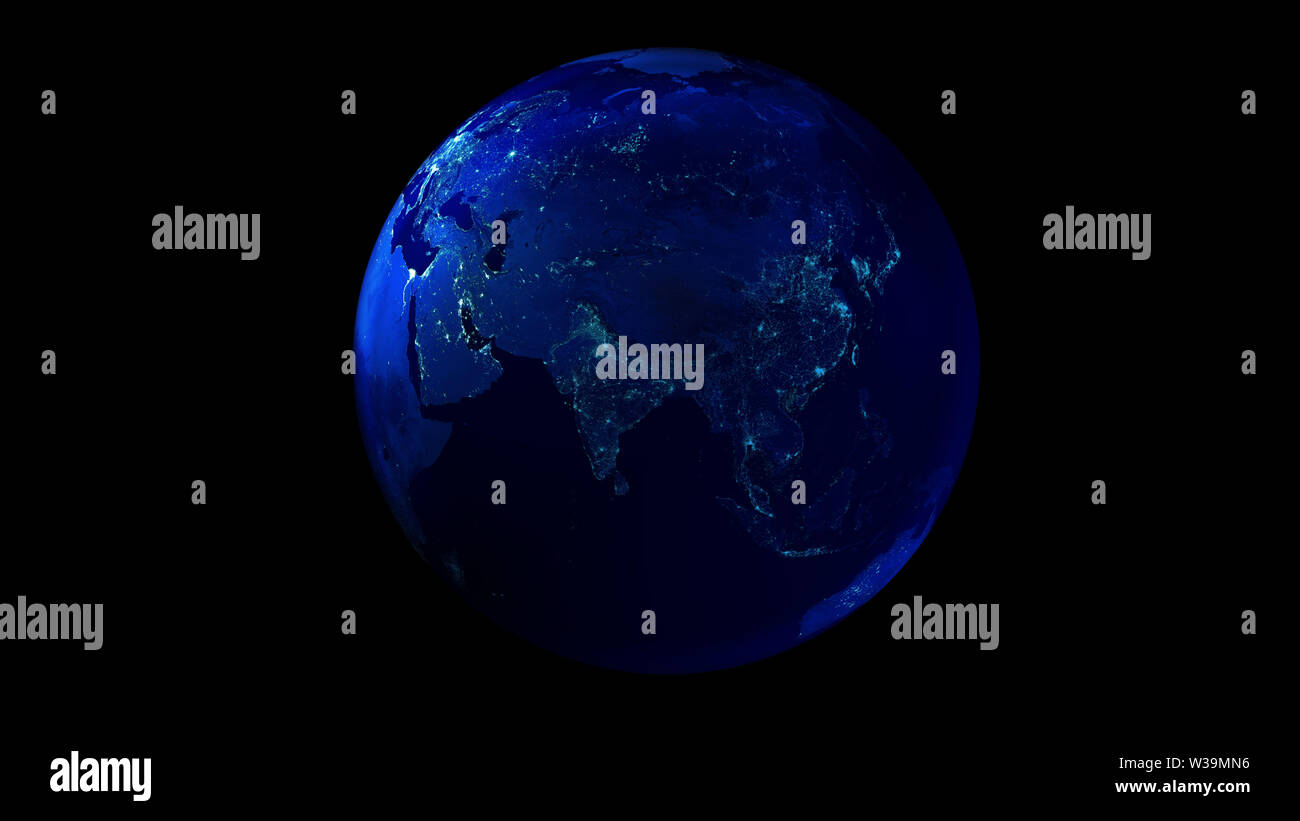 The night half of the Earth from space showing Africa, Asia and Oceania ...