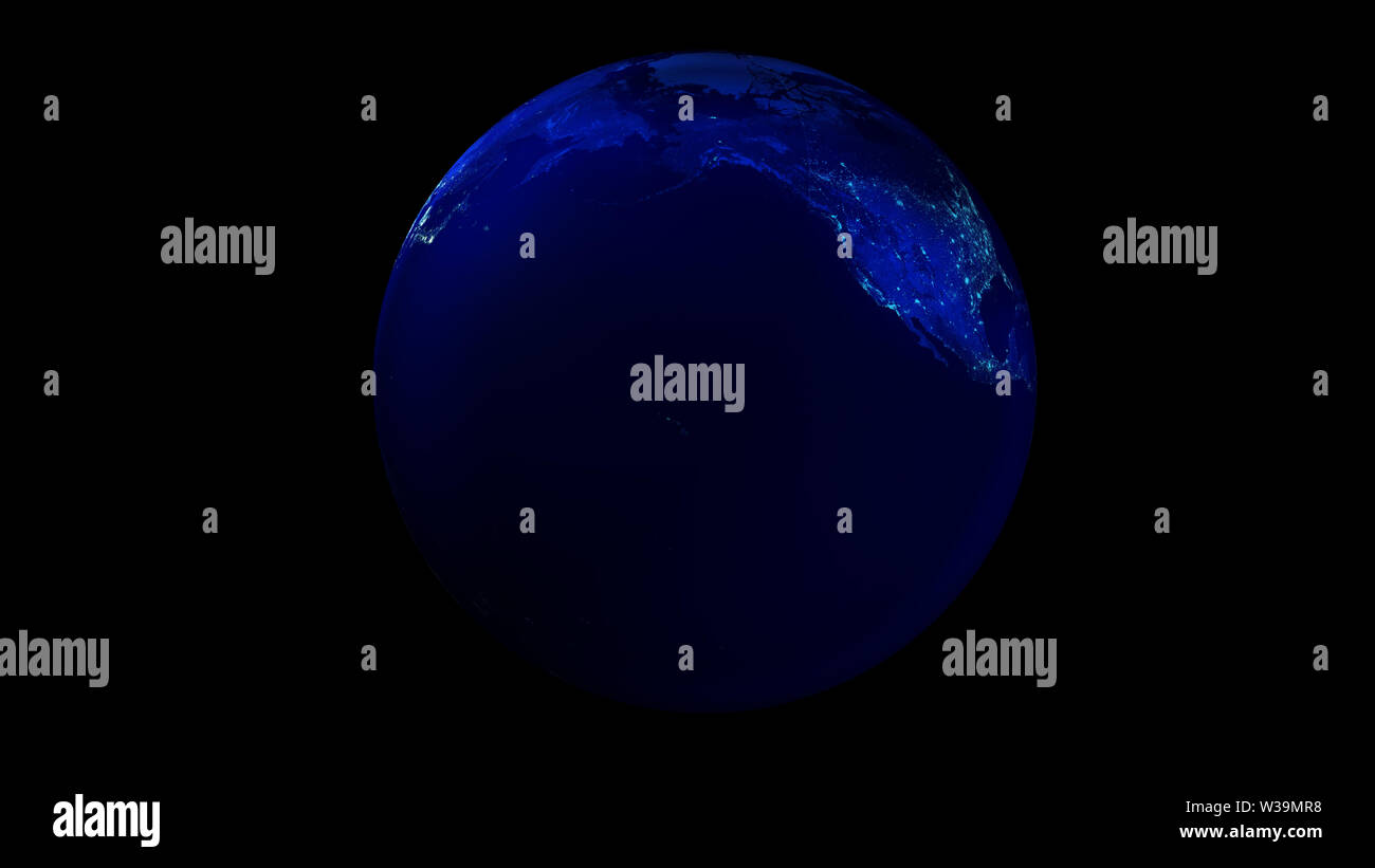 The night half of the Earth from space showing North America and Asia ...