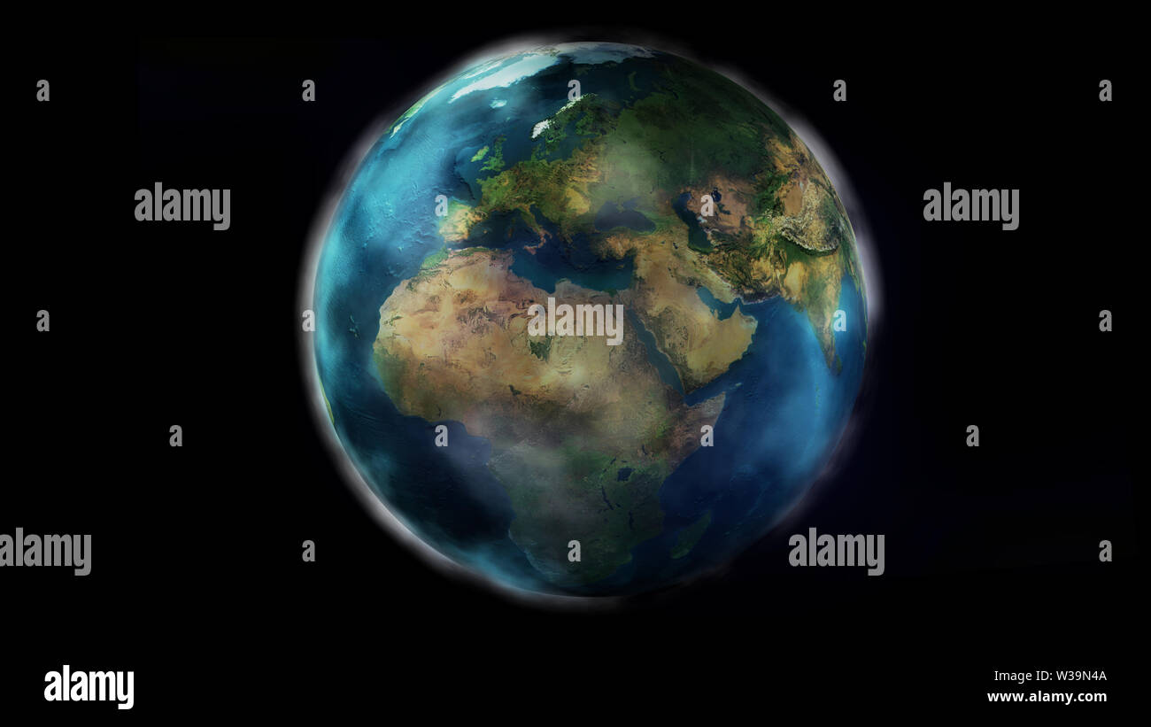 The day half of the Earth from space showing Africa, Europe and Asia ...
