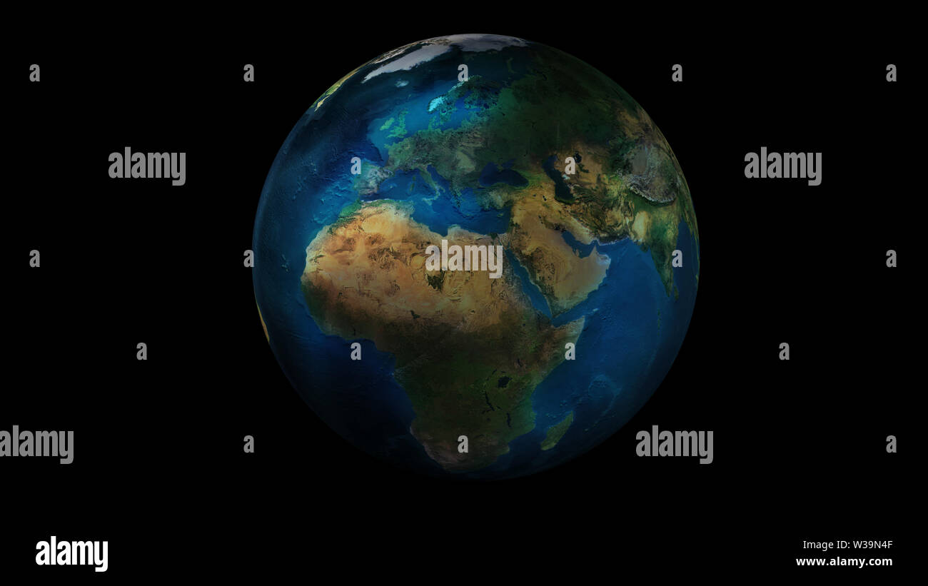 The day half of the Earth from space showing Africa, Europe and Asia ...
