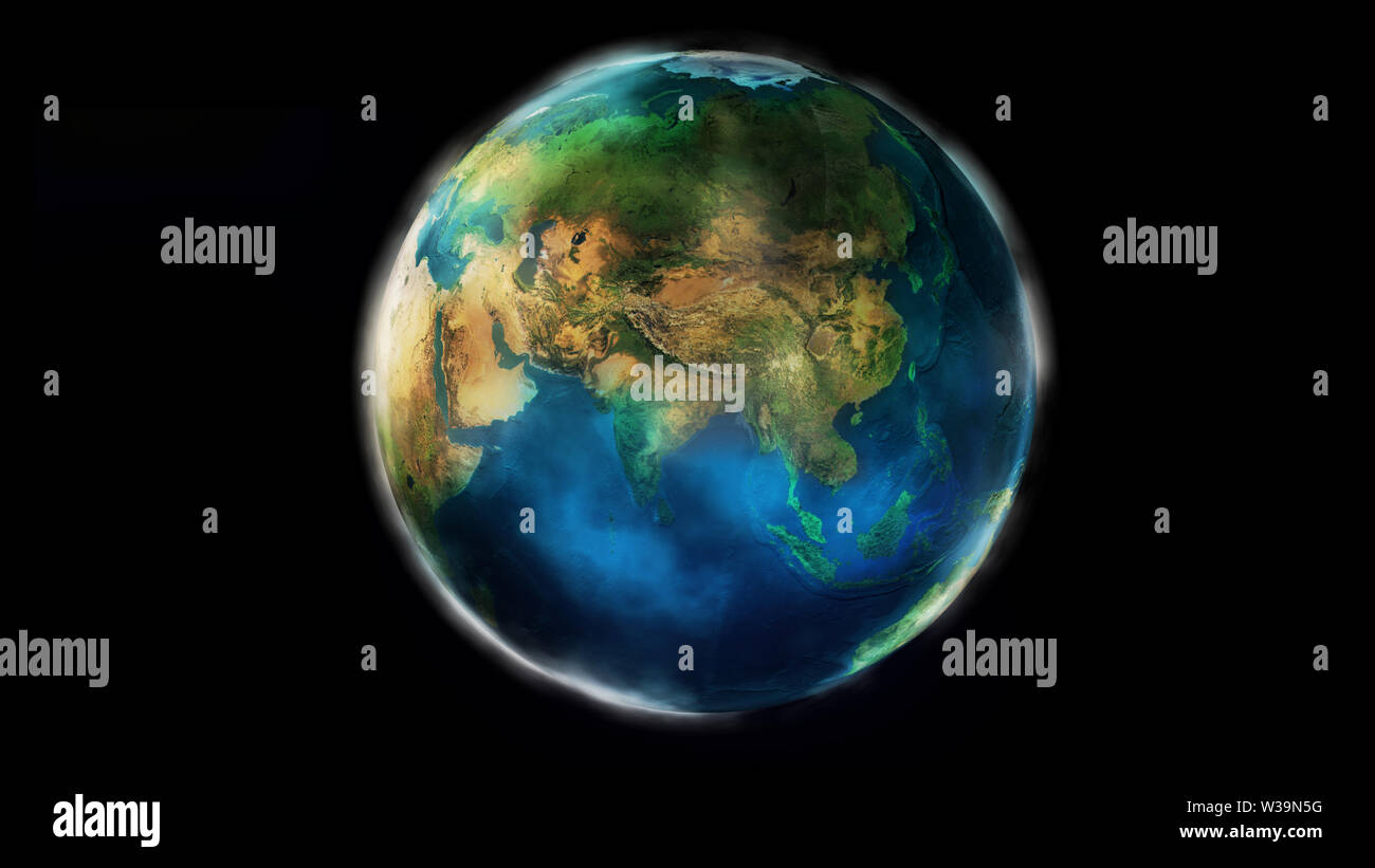 The day half of the Earth from space showing Africa, Asia and Oceania ...