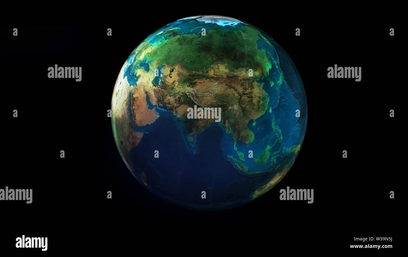 The day half of the Earth from space showing Africa, Asia and Oceania ...