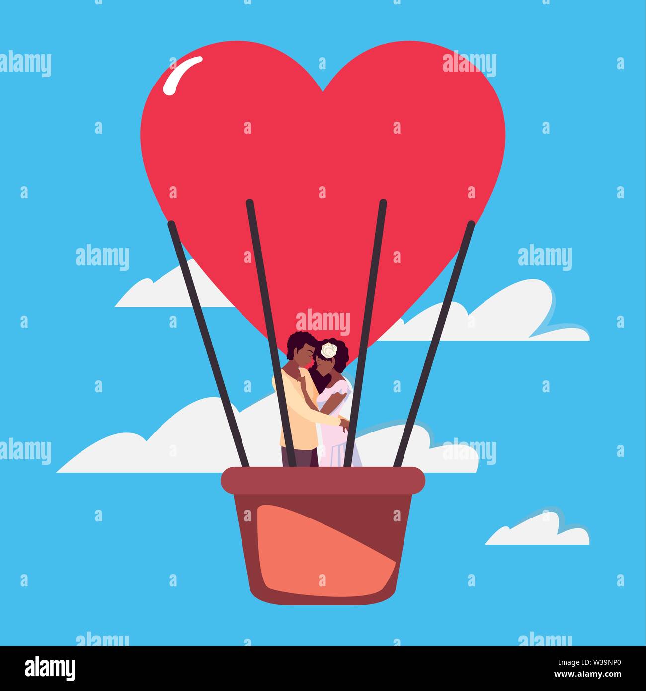 couple romance travel hot air balloon vector illustration Stock Vector ...