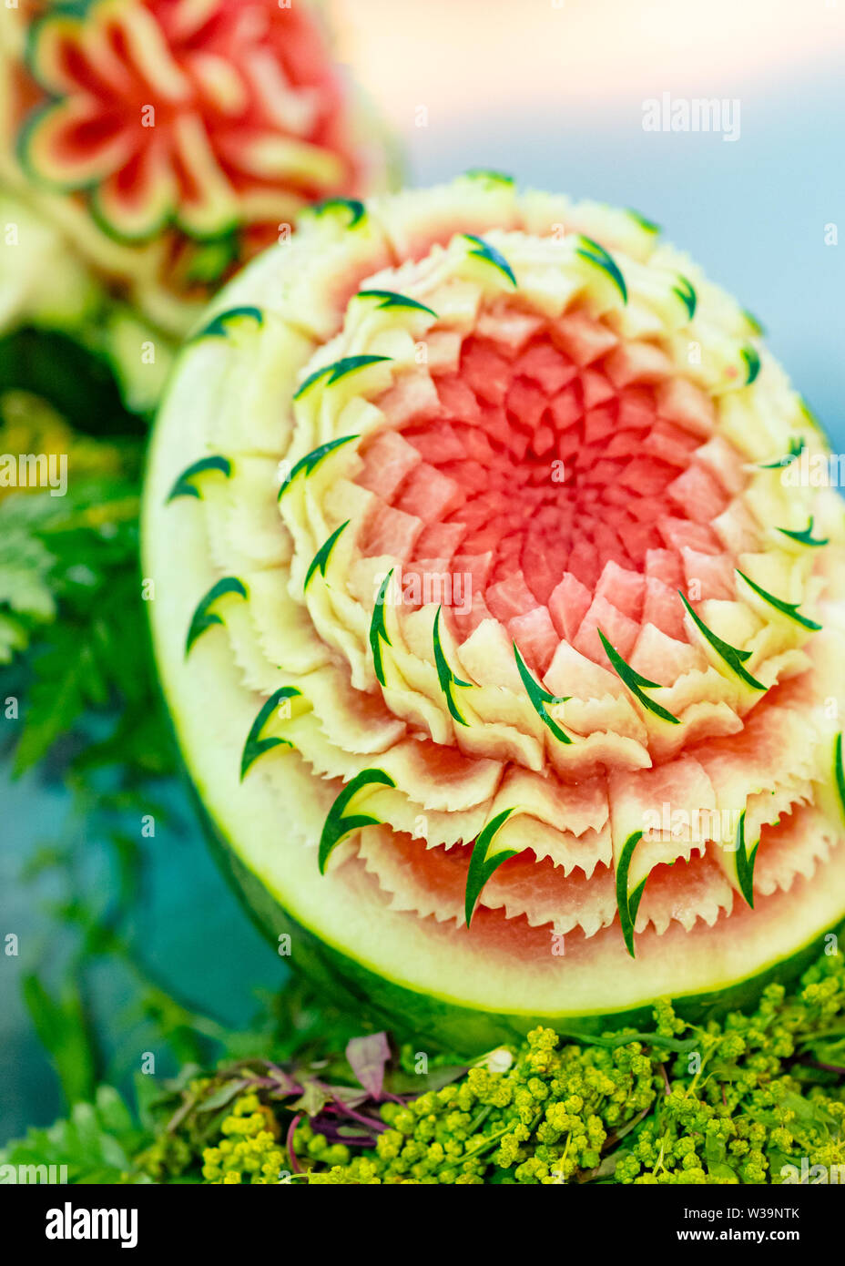 Fruit and vegetable carvings, Display thai fruit carving decoration Stock Photo Alamy
