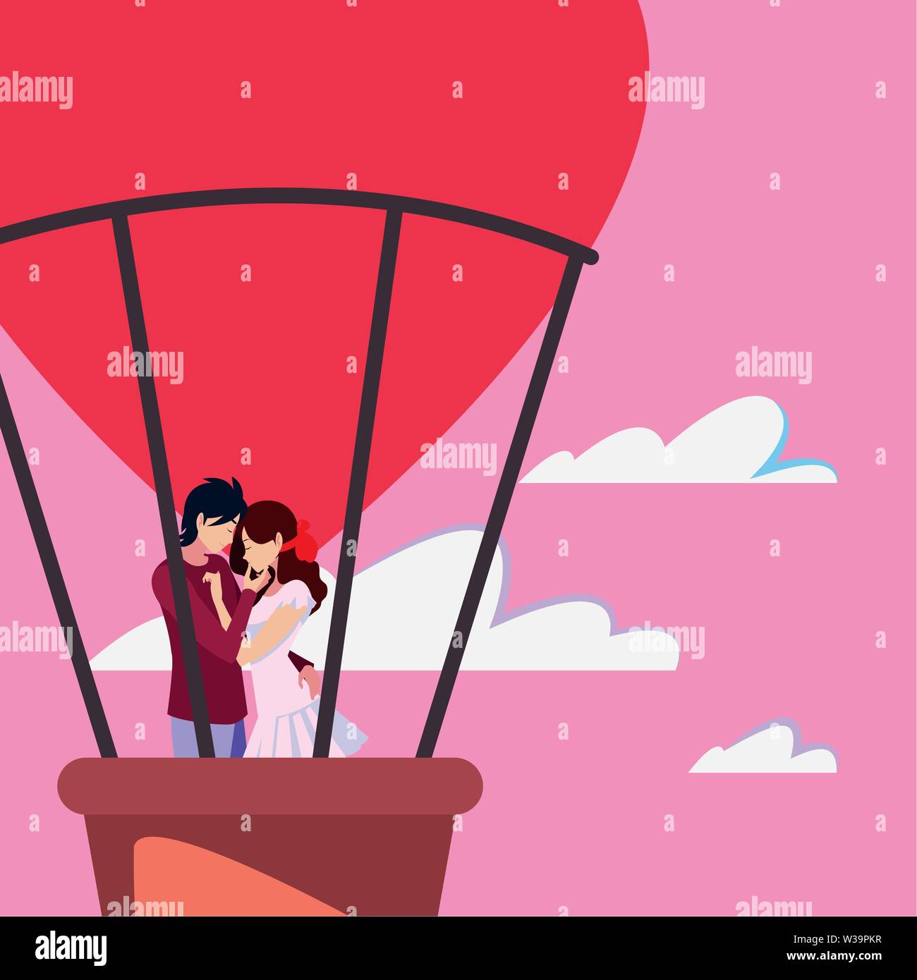 couple romance travel hot air balloon vector illustration Stock Vector ...