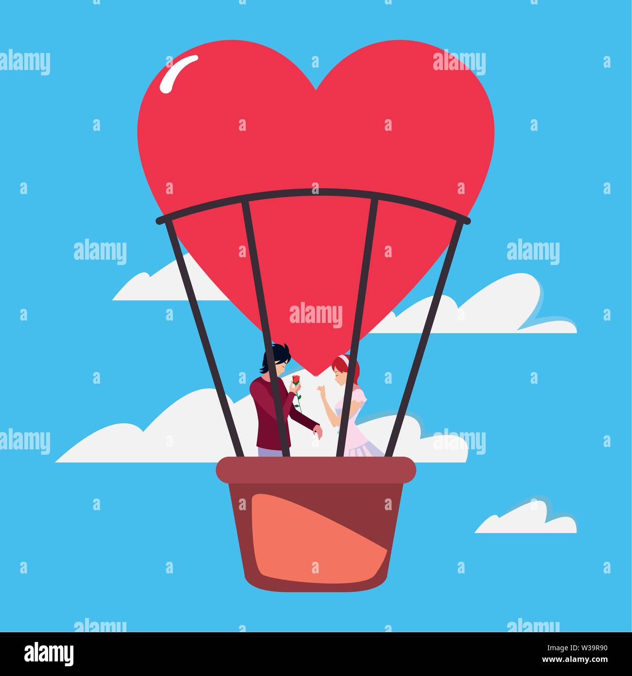 couple romance travel hot air balloon vector illustration Stock Vector ...