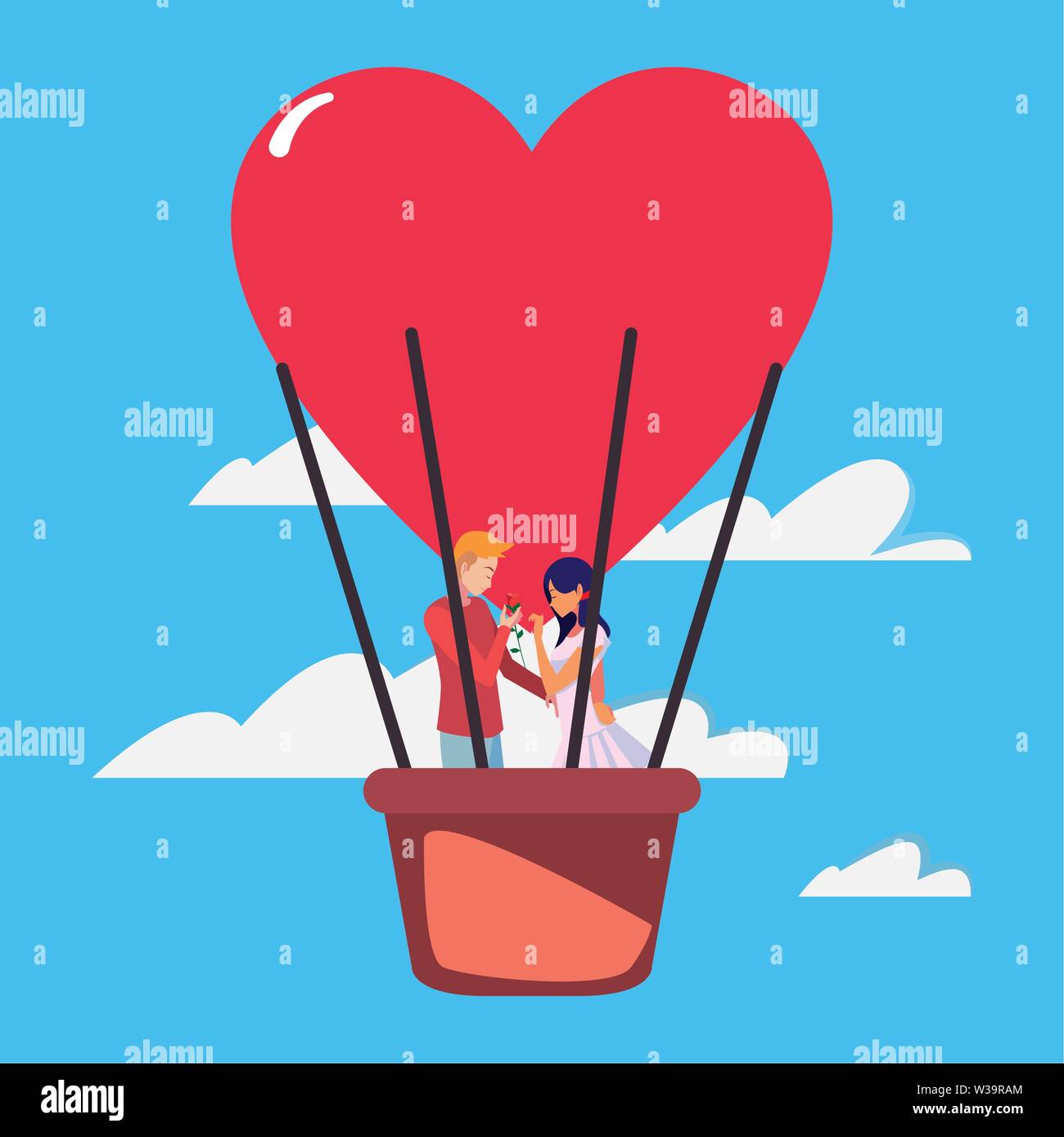 couple romance travel hot air balloon vector illustration Stock Vector ...