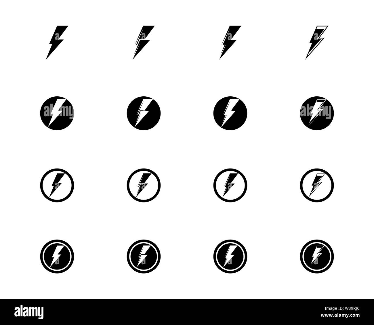 Thunder and Bolt Lighting Flash Icons Set. Flat Style on Dark ...
