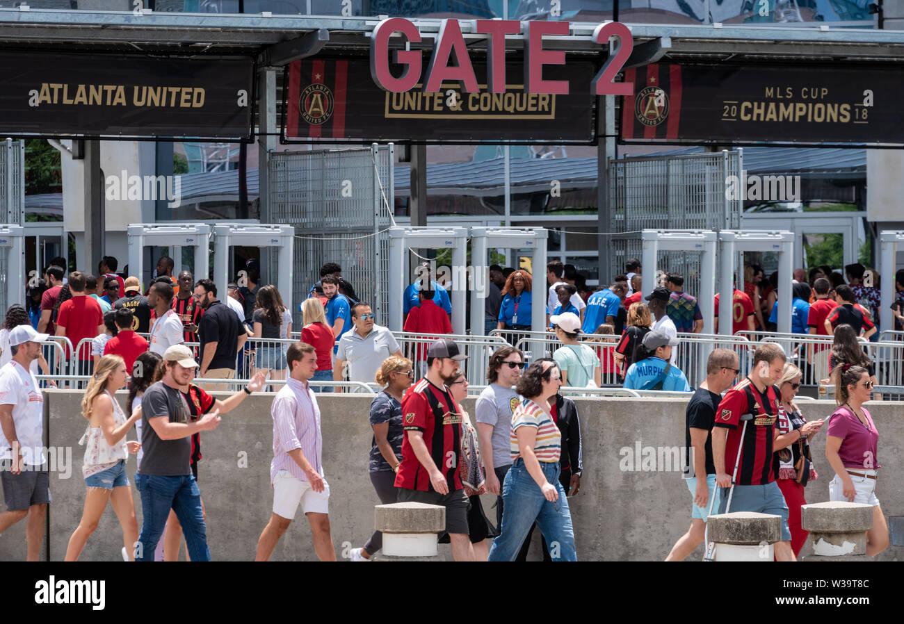 Entrance gate for Atlanta United FC soccer game at the Mercedes-Benz Stadium in Atlanta, Georgia. (USA) Stock Photo