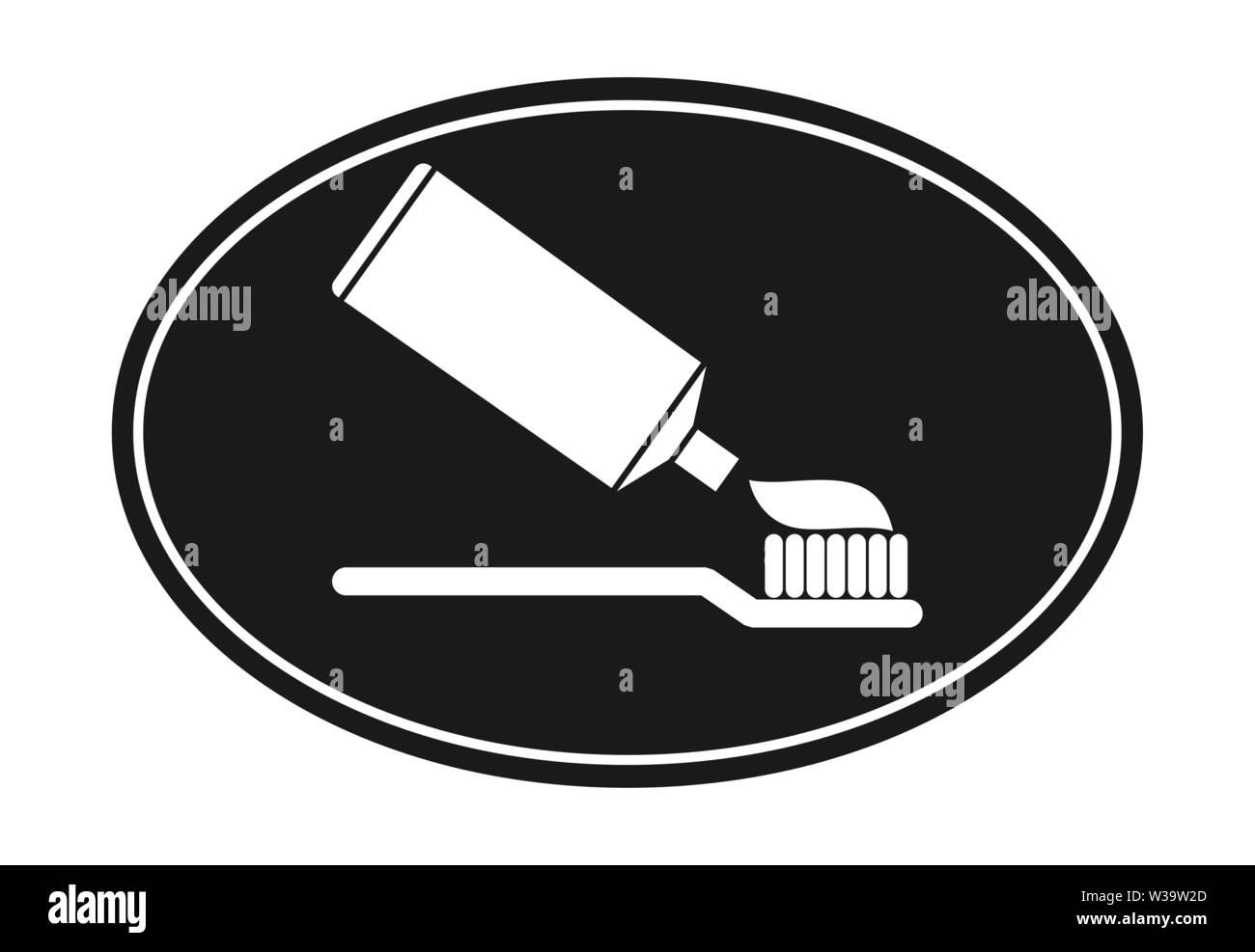 Flat oval icon.A tube of toothpaste and a toothbrush. Stock Vector