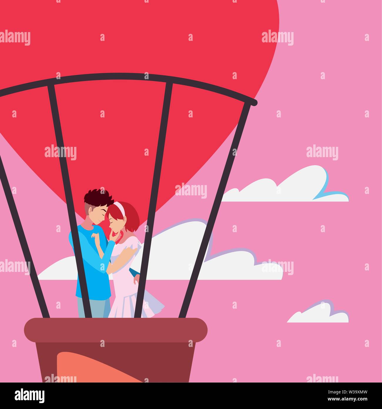 couple romance travel hot air balloon vector illustration Stock Vector ...