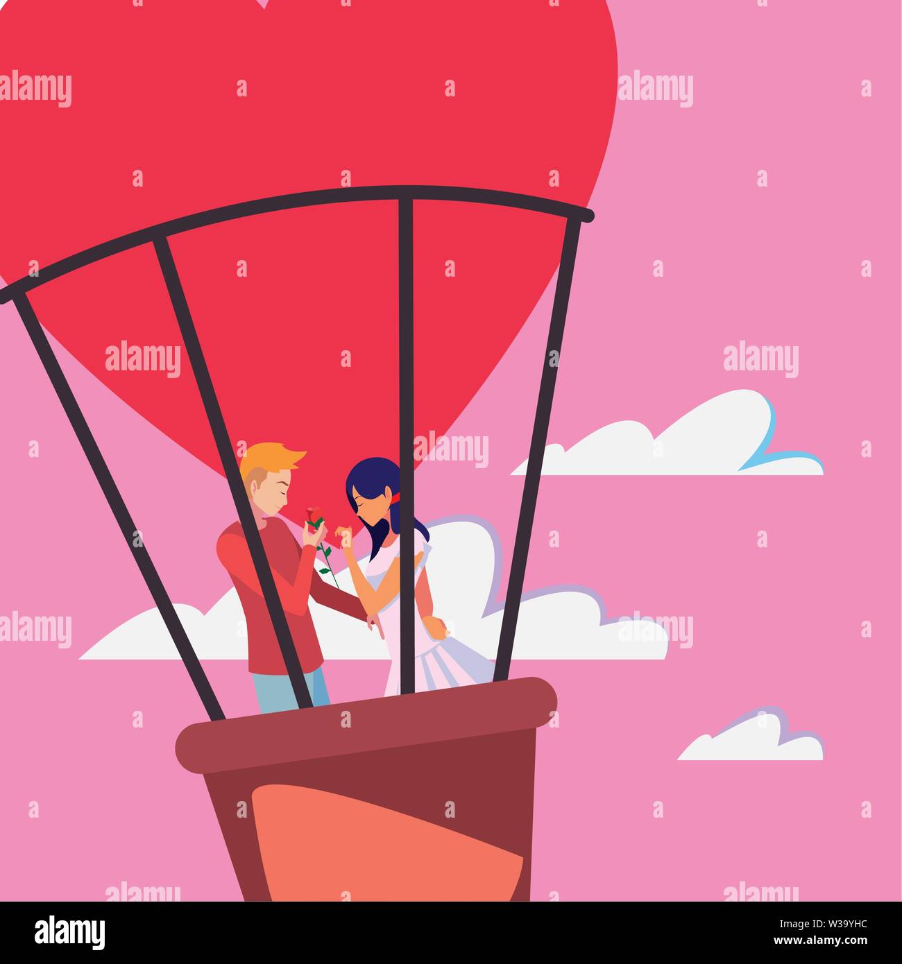 couple romance travel hot air balloon vector illustration Stock Vector ...