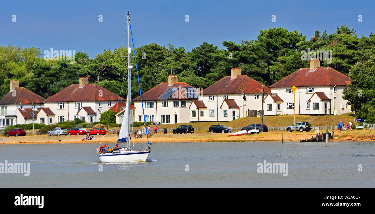 Yacht in the river Deben at Bawdsey Suffolk. Stock Photo