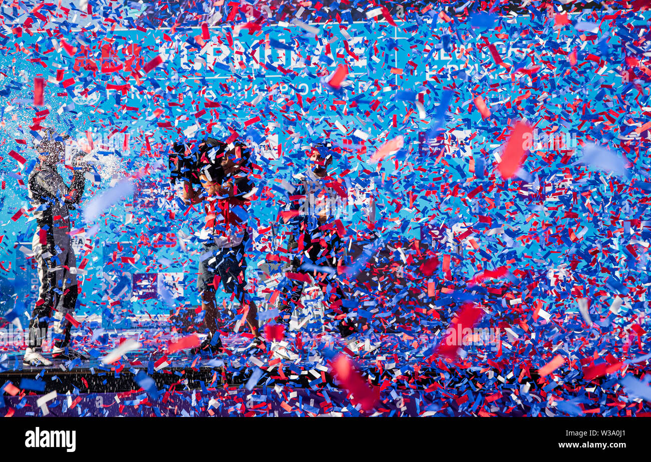 New York, USA. 13th July, 2019. Trophy presentation after New York City E-Prix 2019 Formula E Round 12 at Red Hook Credit: Lev Radin/Pacific Press/Alamy Live News Stock Photo