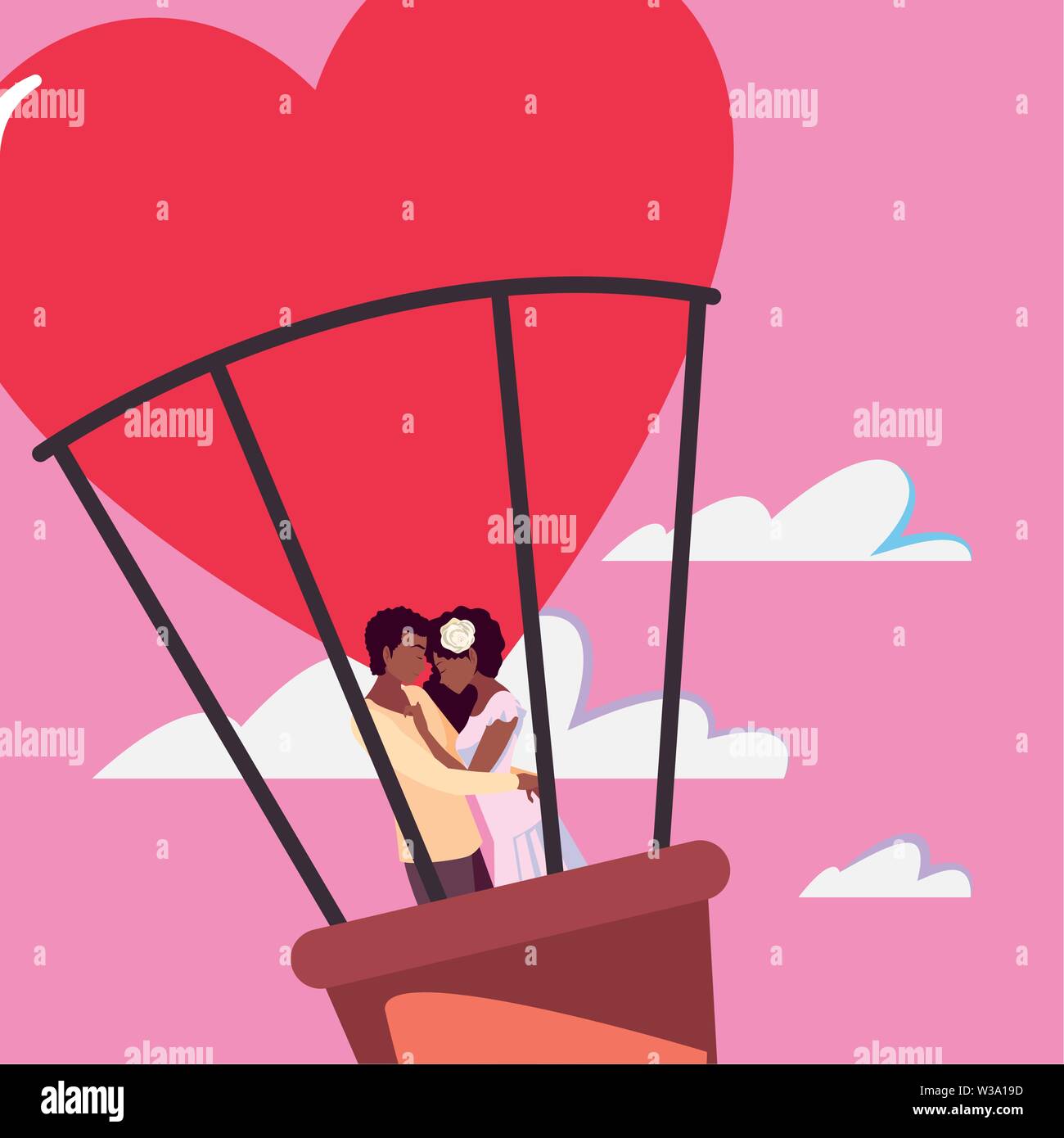 couple romance travel hot air balloon vector illustration Stock Vector ...