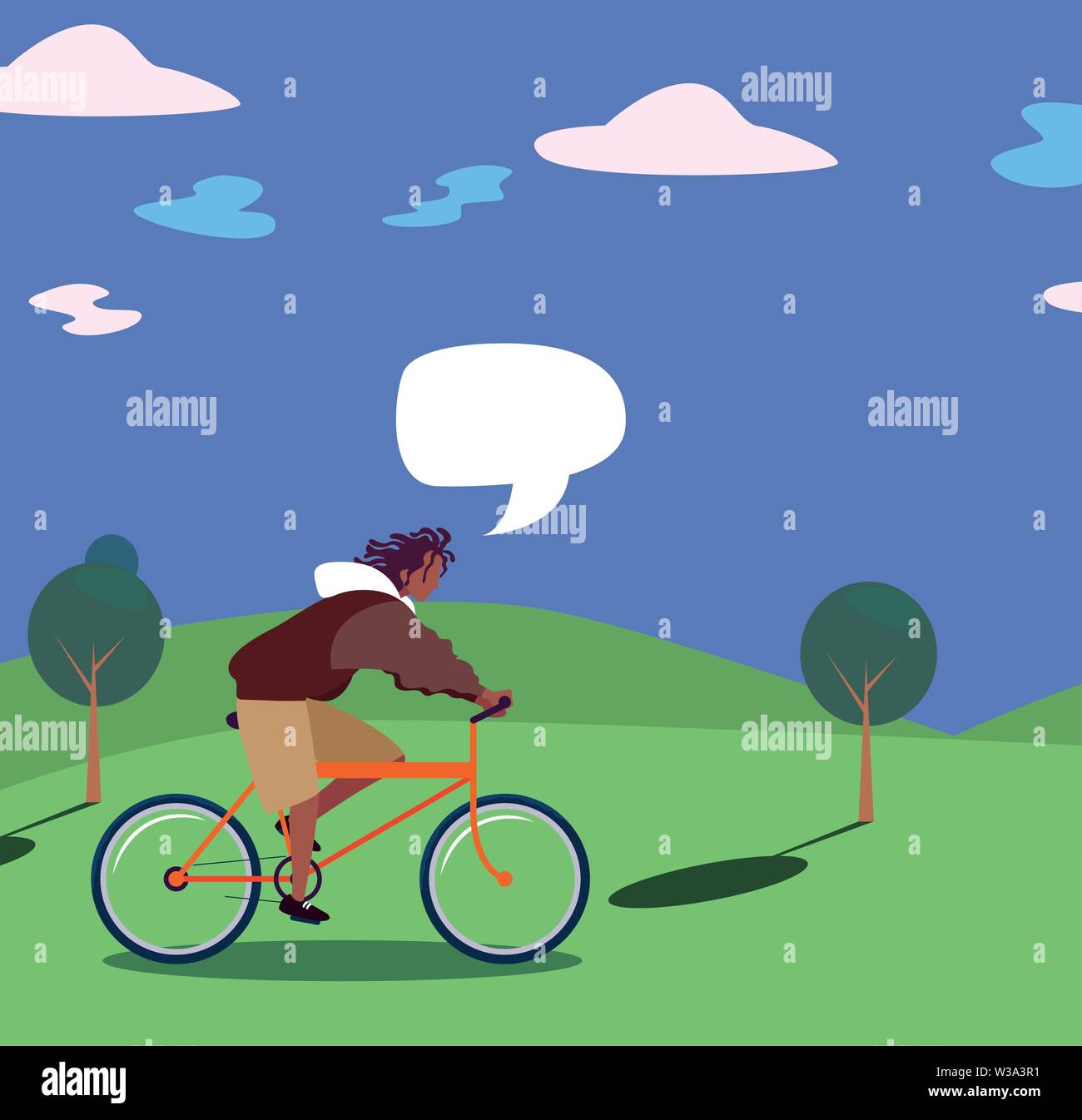 man talk bubble riding bicycle activity in the park vector illustration ...