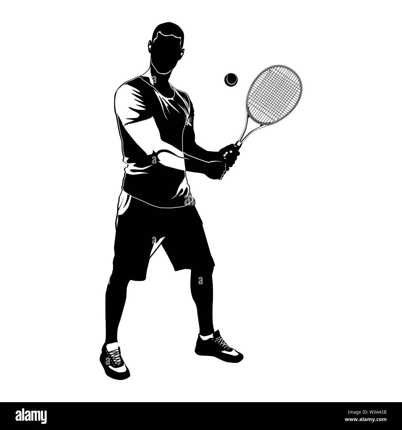 Tennis player black silhouette on white background, vector illustration ...