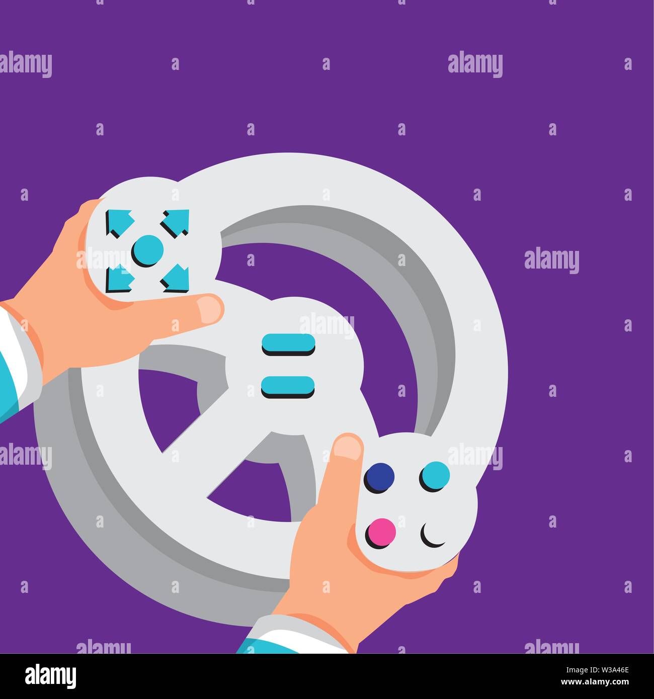 hands using video game car wheel control vector illustration design ...